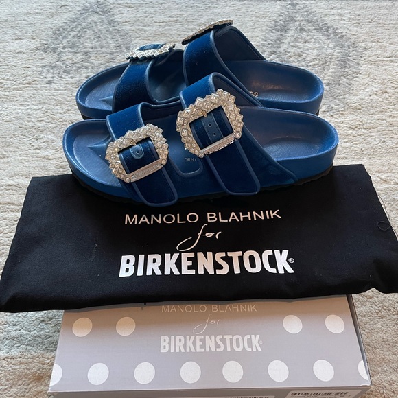 Manolo Blahnik Shoes - Manolo for Birkenstock Velvet Blue